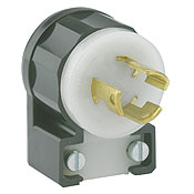 15 Amp, 125 Volt, NEMA L5-15P, 2P, 3W, Locking Plug, Industrial Grade, Grounding, Angle - Black-White