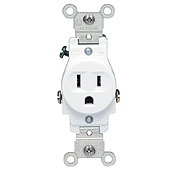 15 Amp, 125 Volt, Narrow Body Single Receptacle, Straight Blade, Commercial Grade, Grounding, White