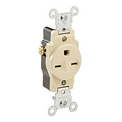 15 Amp, 250 Volt, Narrow Body Single Receptacle, Straight Blade, Commercial Grade, Grounding, Brown