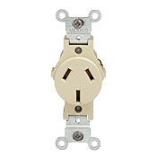 20 Amp, 125/250 Volt, Narrow Body Single Receptacle, Straight Blade, Commercial Grade, Non-Grounding, Ivory