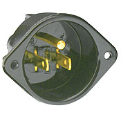 15 Amp, 125 Volt, Flanged Inlet Receptacle, Straight Blade, Commercial Grade, Grounding, Back Wired, Black