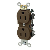 15 Amp, 125 Volt, NEMA 5-15R, 2P, 3W, Industrial Series Heavy Duty Specification Grade, Duplex Receptacle, Straight Blade, Self Grounding, Side Wired, Steel Strap, - BROWN