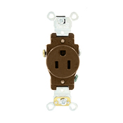 15 Amp, 125 Volt, NEMA 5-15R, 2P, 3W, Industrial Series Heavy Duty Specification Grade, Single Receptacle, Straight Blade, Self Grounding, Side Wired, Steel Strap, - BROWN