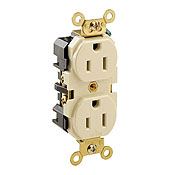 Duplex Receptacle Outlet, Extra Heavy-Duty Industrial Specification Grade, Smooth Face, 15 Amp, 125 Volt, Back or Side Wire, NEMA 5-15R, 2-Pole, 3-Wire, Self-Grounding - Brown