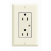 15 Amp, 125 Volt, 20A feed through, NEMA 5-15R, 2P, 3W, Decora Plus Duplex Receptacle, Straight Blade, Industrial Grade, Self Grounding, Surge w/ Indicator Light, Back & Side Wired, Steel Strap, - Blue