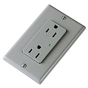 15-Amp, 125-Volt, Decora Plus Duplex Receptacle, Straight Blade, Industrial Grade, Self Grounding, Surge with Indicator Light, Gray