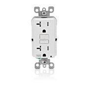 Self-Test Tamper Resistant, Weather Resistant GFCI Receptacle. Nema 5-20R 20A-125V At Receptacle, 20A-125V Feed-through - White With White Test And Reset Buttons