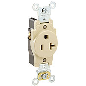 20 Amp, 125 Volt, Industrial Heavy Duty Grade, Single Receptacle, Straight Blade, Self Grounding, Brown