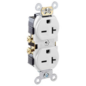 20-Amp, 250-Volt, Narrow Body Duplex Receptacle, Straight Blade, Commercial Grade, Self Grounding, White