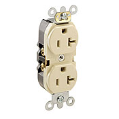 20-Amp, 125 Volt, Industrial Heavy Duty Grade, Duplex Receptacle, Straight Blade, Self Grounding, Contractor Pack, Ivory