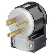 20 Amp, 250 Volt, Straight Blade, Angle Plug, Industrial Grade, Grounding, Black-White