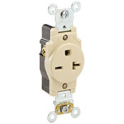 20 Amp, 250 Volt, Industrial Heavy Duty Grade, Single Receptacle, Straight Blade, Self Grounding, Brown
