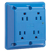 15 Amp, 125 Volt, NEMA 5-15R, 2P, 3W, 4-In-1 Receptacle, Straight Blade, Industrial Grade, Grounding, Surge w/ Indicator Light, Side Wired, Steel Strap, - Gray