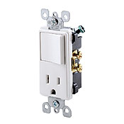 15 Amp, 120 Volt, Decora Brand Style Single-Pole, AC Combination Switch, Commercial Grade, Grounding, White