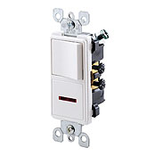 15 Amp, 120 Volt, Decora Brand Style Single-Pole / Neon Pilot AC Combination Switch, Commercial Grade, Grounding, White