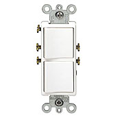 20 Amp, 120/277 Volt, Decora Brand Style Single-Pole / Single-Pole AC Combination Switch, Commercial Grade, Grounding, Ivory