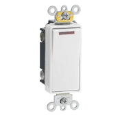 20 Amp, 277 Volt, Decora Plus Rocker Pilot Light - Illuminated ON - Req. Neutral Single-Pole AC Quiet Switch, Commercial Grade, Self Grounding, Back & Side Wired, - White