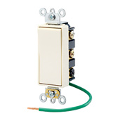 15 Amp, 120/277 Volt, Decora Plus Rocker, Double-Pole Double Throw, Center Off, Maintained Contact, Light Almond