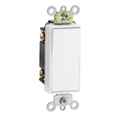 15 Amp, 120/277 Volt, Decora Plus Rocker  3-Way AC Quiet Switch,  Commercial Grade, Self Grounding, Back & Side Wired, - White