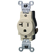 20-Amp, 125-Volt, Narrow Body Single Receptacle, Straight Blade, Commercial Grade, Grounding, Ivory