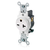 20-Amp, 250-Volt, Narrow Body Single Receptacle, Straight Blade, Commercial Grade, Grounding, White