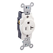 20 Amp, 125 Volt, Narrow Body Single Receptacle, Straight Blade, Commercial Grade, Grounding, White