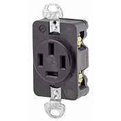 20-Amp, 120/208 Volt, Flush Mounting Receptacle, Straight Blade, Industrial Grade, Non-Grounding, Black