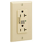 20 Amp, 125 Volt, Decora Plus Duplex Surge Suppressor Receptacle, Straight Blade, Industrial Grade, Self Grounding, Surge with Indicator Light, Ivory