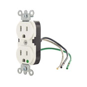15 Amp, 125 Volt, Duplex Receptacle, 2P3W, Grounding, with Self Grounding Clip and Green Ground Screw, Ivory