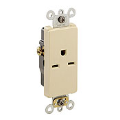 15 Amp, 250 Volt, NEMA 6-15R, 2P, 3W, Decora Plus Single Receptacle, Straight Blade, Commercial Grade, Self-Grounding, , , Side Wired, Steel Strap, - White