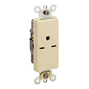 15 Amp, 250 Volt, NEMA 6-15R, 2P, 3W, Decora Plus Single Receptacle, Straight Blade, Commercial Grade, Self-Grounding, , , Back & Side Wired, Steel Strap, - Ivory