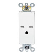 15 Amp, 250 Volt, NEMA 6-15R, 2P, 3W, Decora Plus Single Receptacle, Straight Blade, Commercial Grade, Self-Grounding, , , Back & Side Wired, Steel Strap, - White