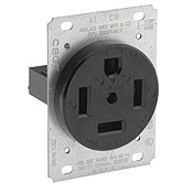 60 Amp, 125/250 Volt, Flush Mounting, Receptacle, Straight Blade, Industrial Grade, Grounding, Black