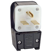 Product image for Leviton 9630-P 250 Volt 30 Amp 2-Pole 3-Wire NEMA 6-30P 2 Hp Black Nylon Grounding Angled Straight Blade Plug