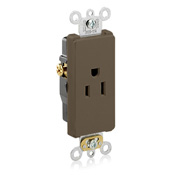 15 Amp, 125 Volt, Decora Plus Single Receptacle, Straight Blade, Commercial Grade, Self Grounding, Self-Grounding, Brown