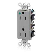 15 Amp, 125 Volt, Decora Plus Duplex Receptacle, Hospital Grade, Self Grounding, Straight Blade, Gray