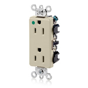 15 Amp, 125 Volt, Decora Plus Duplex Receptacle, Hospital Grade, Self Grounding, Back and Side Wired, Ivory