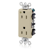 15 Amp, 125 Volt, Decora Plus Duplex Receptacle, Power Indication, Straight Blade, Hospital Grade, Self Grounding, Ivory