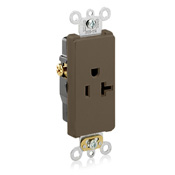 20 Amp, 125 Volt, NEMA 5-20R, 2P, 3W, Decora Plus Single Receptacle, Straight Blade, Commercial Grade, Self-Grounding, , , Side Wired, Steel Strap, - BROWN