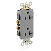 20 Amp, 125 Volt, NEMA 5-20R, 2P, 3W, Decora Plus Duplex Receptacle, Straight Blade, Commercial Grade, Self Grounding, , , Side Wired, Steel Strap, - Gray