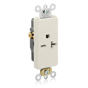 20 Amp, 250 Volt, Decora Plus Single Receptacle, Straight Blade, Commercial Grade, Self-Grounding, Light Almond