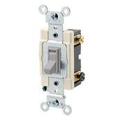 15 Amp, 120/277 Volt, Toggle Framed 3-Way AC Quiet Switch, Commercial Grade, Grounding, Gray
