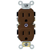15-Amp, 125-Volt, Narrow Body Duplex Receptacle, Straight Blade, Commercial Grade, Self Grounding, Brown