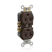 20 Amp, 125 Volt, Narrow Body Duplex Receptacle, Straight Blade, Commercial Grade, Self Grounding, Brown