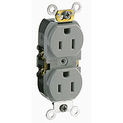 15 Amp, 125 Volt, Slim Body Duplex Receptacle, Smooth Face, Straight Blade, Commercial Grade, Self Grounding, Gray