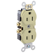 15-Amp, 125-Volt, Narrow Body Duplex Receptacle, Straight Blade, Commercial Grade, Self Grounding, Side Wired, Ivory