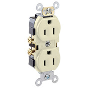 15-Amp, 125-Volt, Narrow Body Duplex Receptacle, Straight Blade, Commercial Grade, Self Grounding, Side Wired, Light Almond