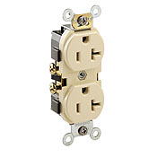 20-Amp, 125 Volt, Slim Body Duplex Receptacle, Straight Blade, Commercial Grade, Self Grounding, Ivory