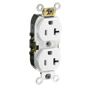 Product image for Leviton CR020-W 20A 125v Commercial Grade Duplex Receptacle, Smooth Face, Side-Wired - White