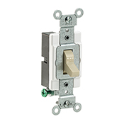 20 Amp, 120/277 Volt, Toggle Single-Pole AC Quiet Switch, Commercial Spec Grade, Grounding, Side Wired - Ivory